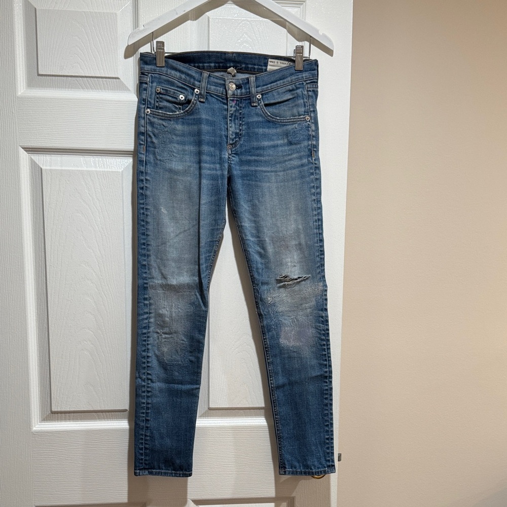 rag & bone Faded Blue Skinny Jeans with Knee Distress Size 26 Light Wash
